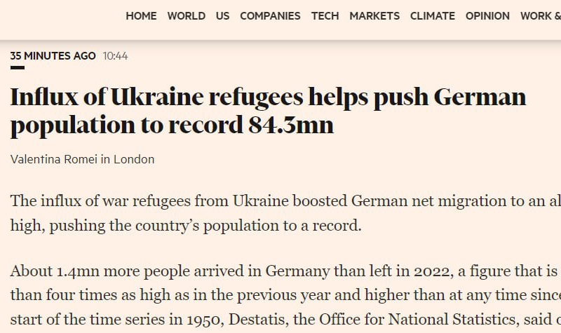 Беженцы с Украины в Германии. Скриншот Financial Times.