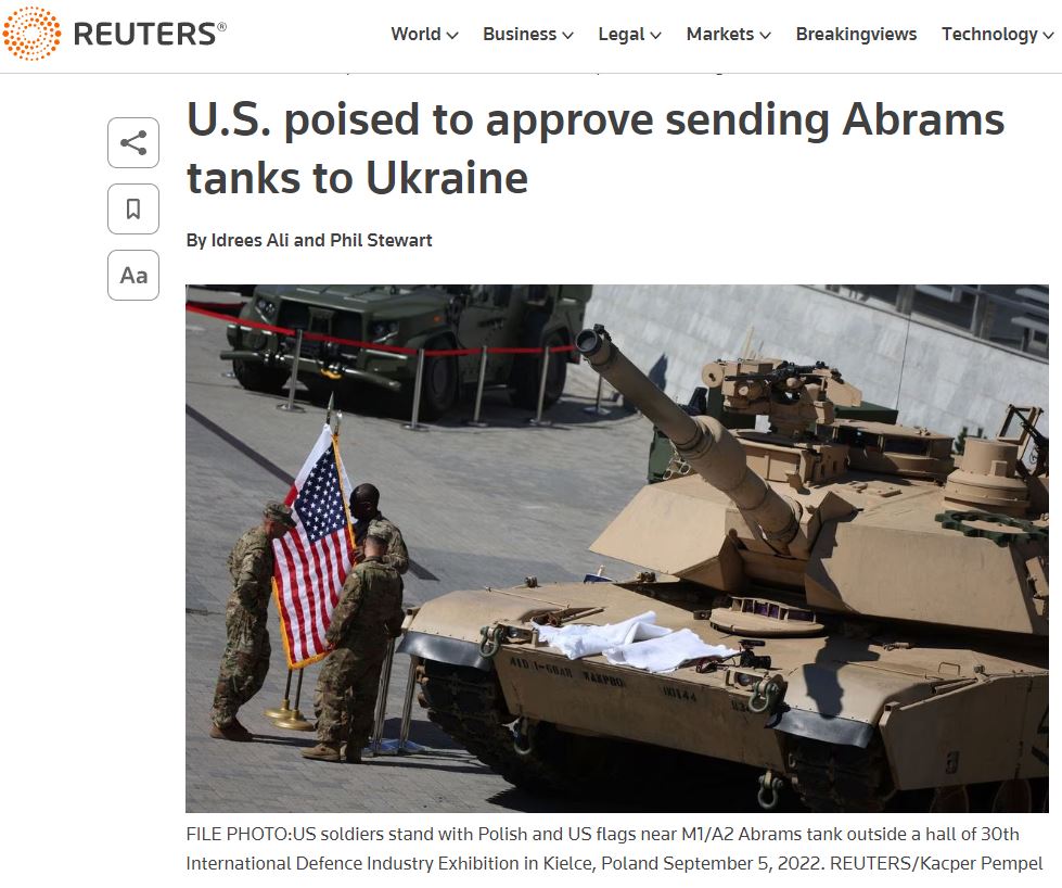 Танк Abrams, скриншот с сайта Reuters