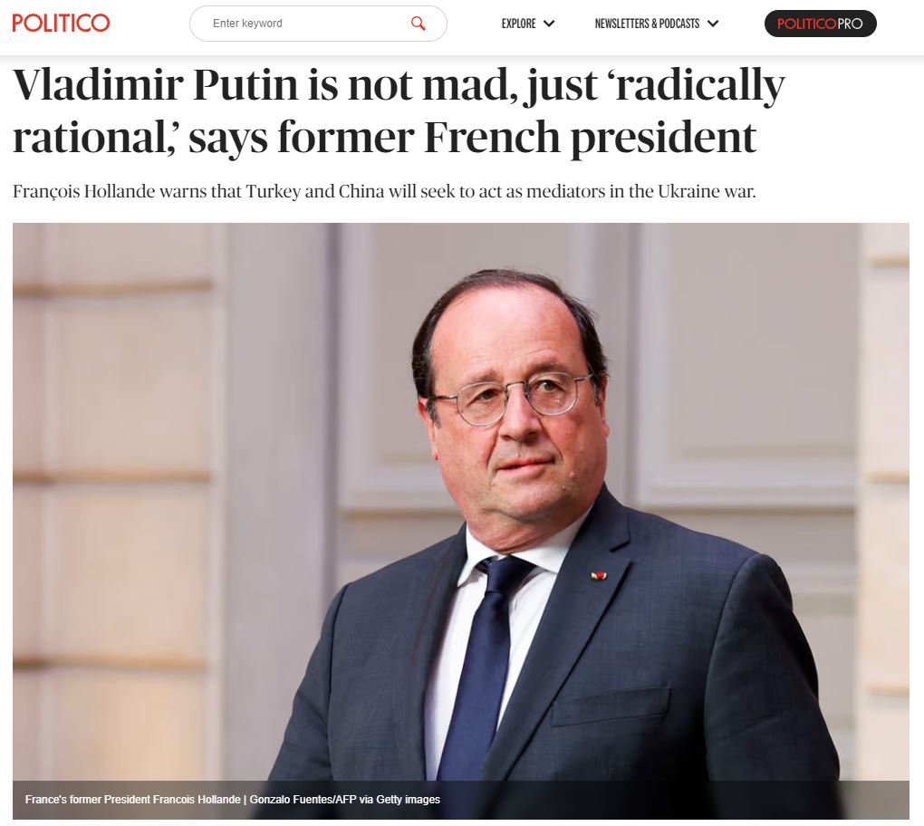 Франсуа Олланд, скриншот с сайта Politico