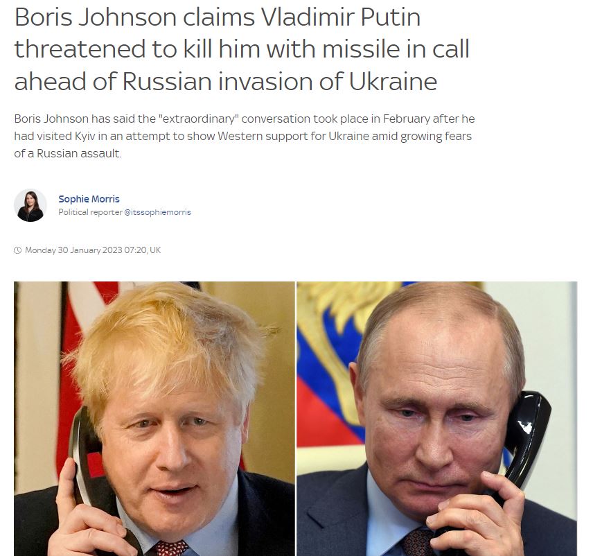 Борис Джонсон и Владимир Путин, скриншот с сайта Sky News