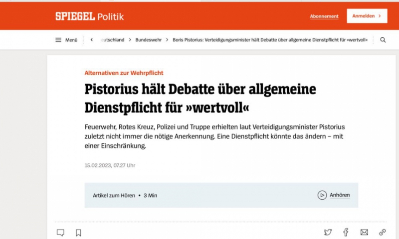 Der Spiegel: в Германии решают вопрос введения обязательной военной службы