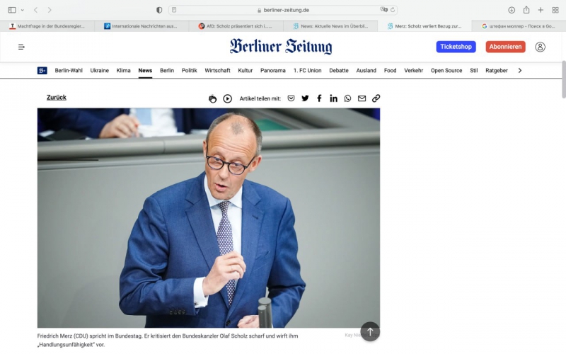 Скриншот с сайта Berliner Zeitung