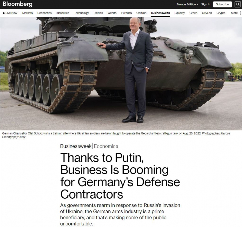 Олаф Шольц, скриншот с сайта Bloomberg