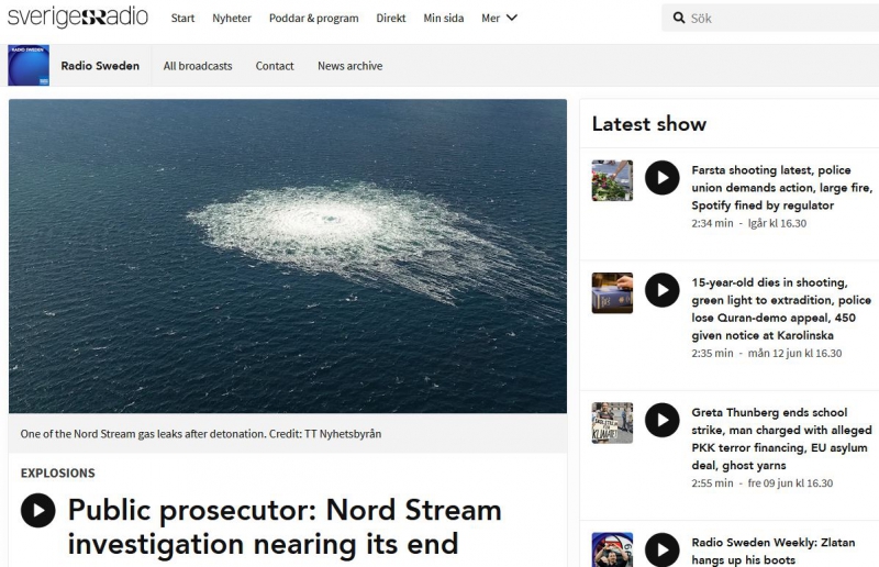 Скриншот с сайта Sverige Radio