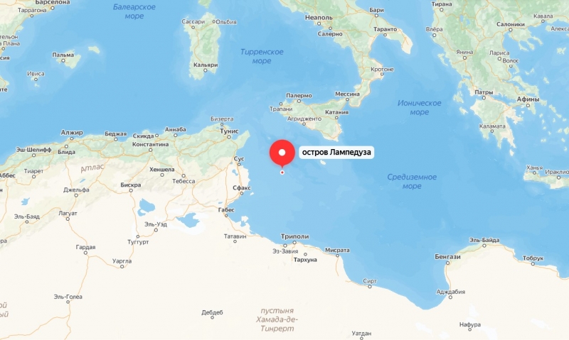 Остров Лампедуза. Скриншот: Яндекс Карты