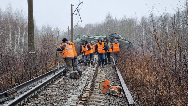Сход поезда в Рязанской области. Фото: телеграм-канал Телеграмма РЖД