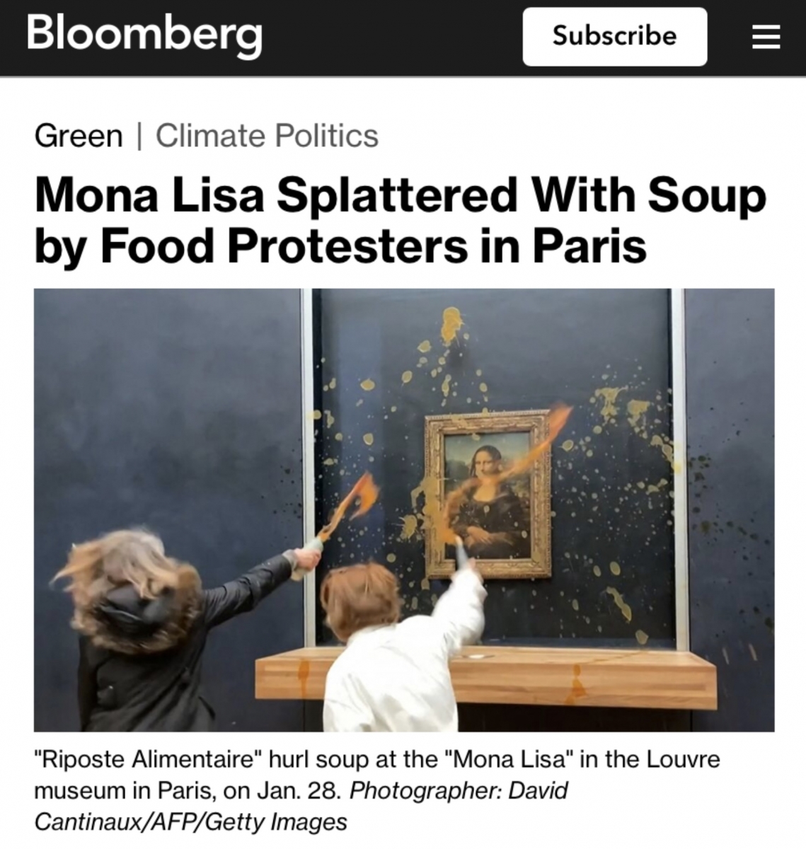 Экологи облили супом «Мону Лизу» в Лувре: снова томатным