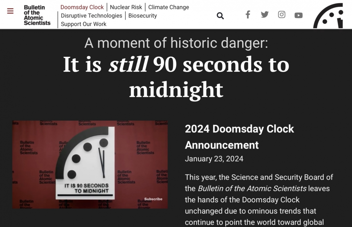 Часы Судного дня замерли на отметке в 90 секунд до «ядерной полуночи»