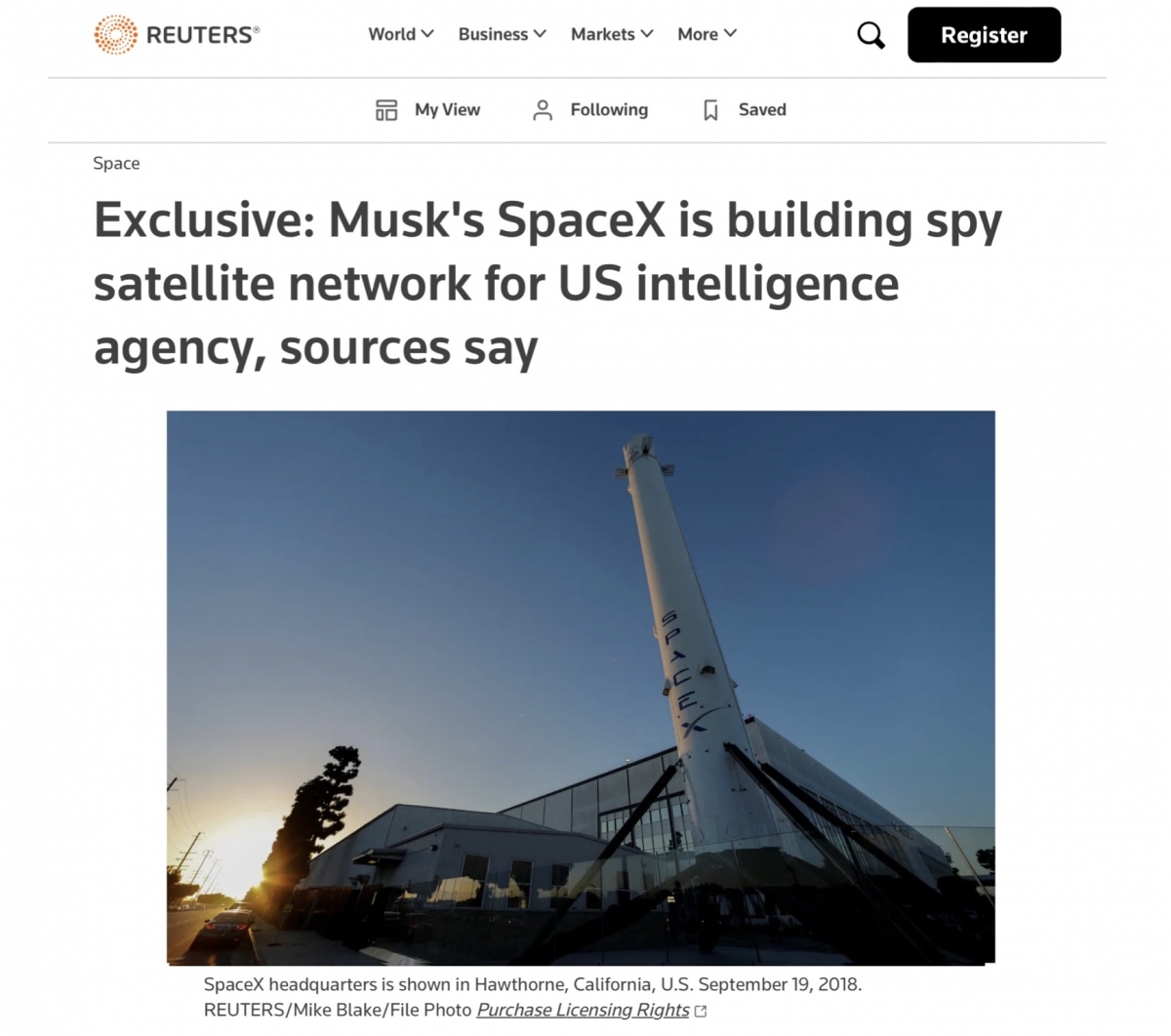 SpaceX создает сеть из сотен спутников-шпионов для разведки США