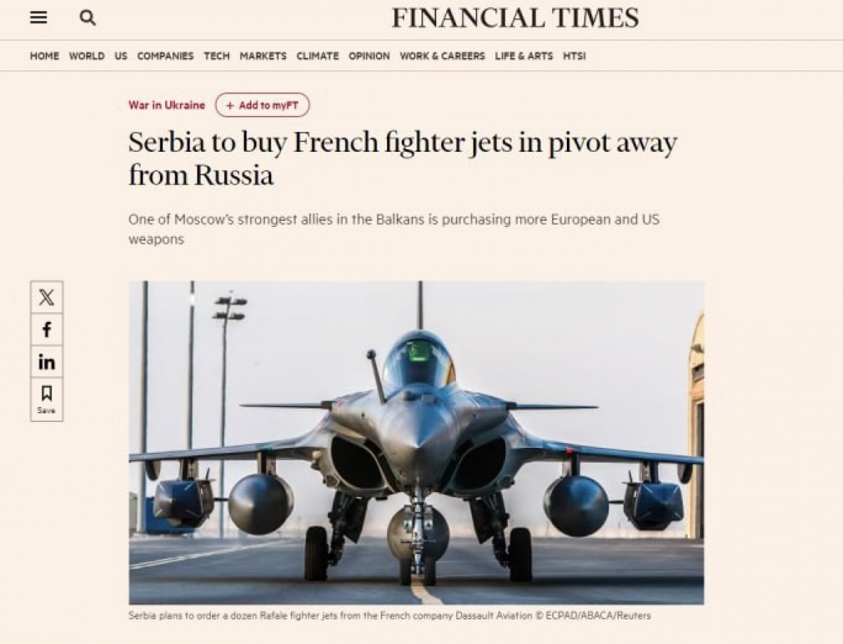 Сербия закупит у Франции 12 истребителей на 3 млрд евро в обход России