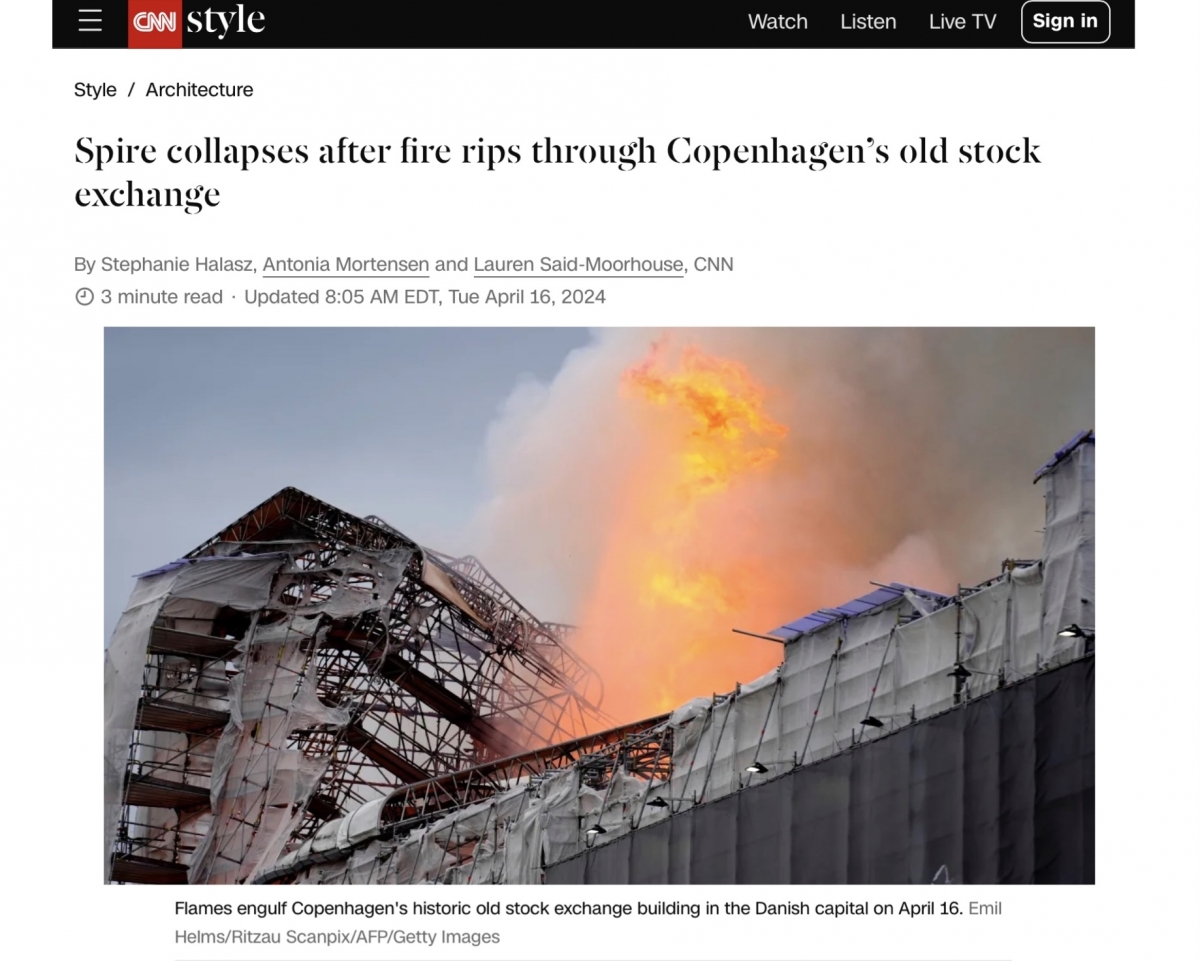 В Копенгагене свой Нотр-Дам: горит историческая фондовая биржа, шпиль рухнул