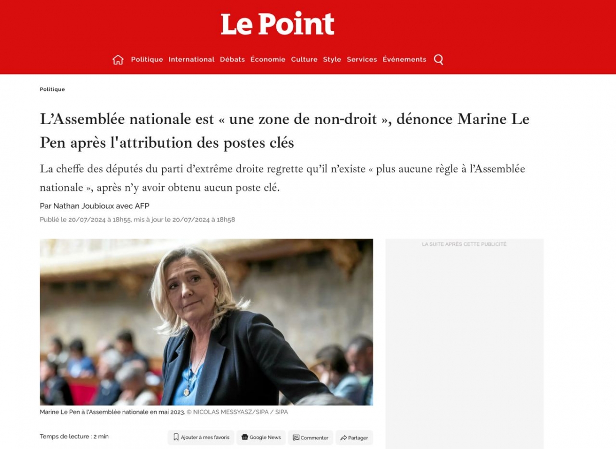 Le Point: Ле Пен осталась без единого поста в Национальной ассамблее