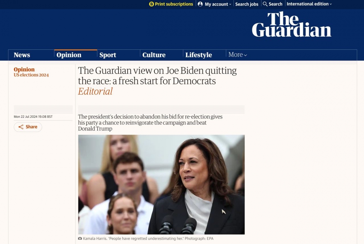 The Guardian: Выход Байдена из президентской гонки обозначил новое начало для демократов