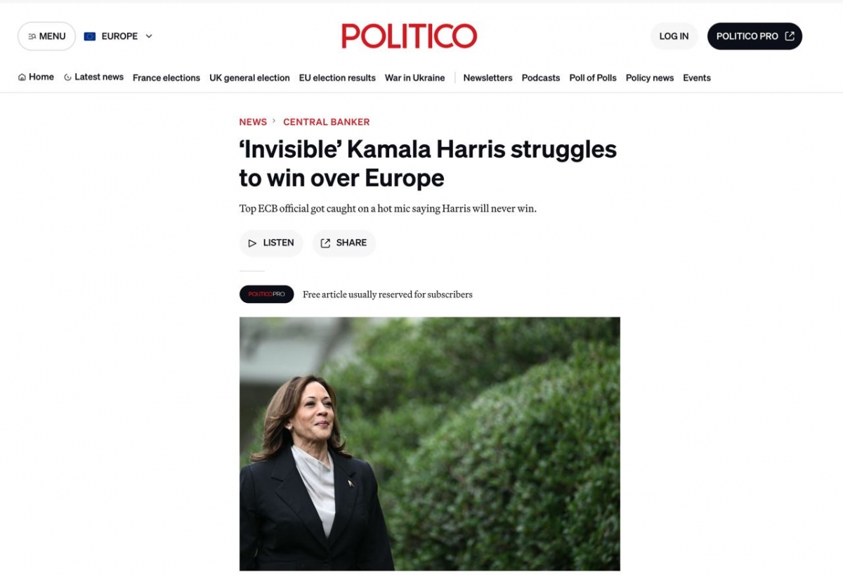 Politico: «Невидимая» Харрис не может покорить Европу